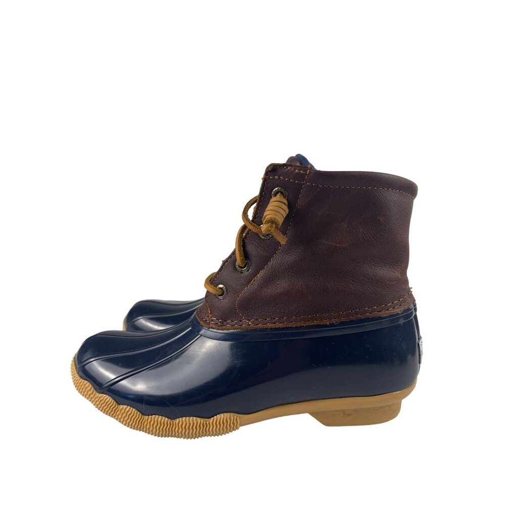 Sperry Women's 6 Saltwater Duck Boot Leather Waterproof Brown Blue Gorpcore
